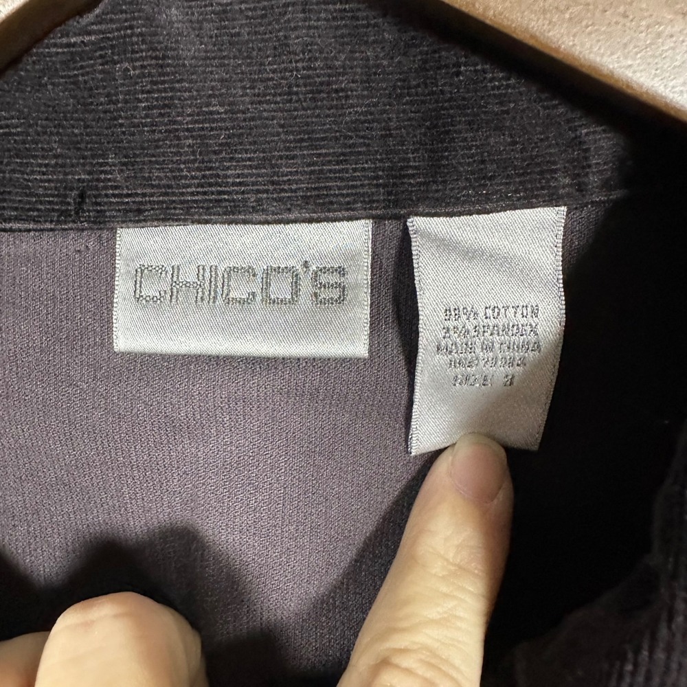 Chico's Micro Corduroy Jacket Stretch Chocolate Brown XL Denim Style‎ Trucker - Picture 2 of 8